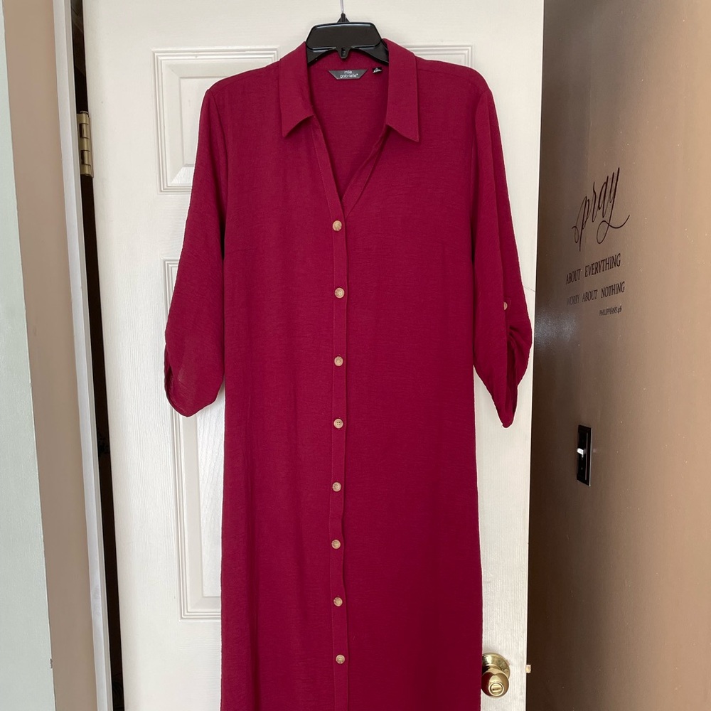 Mlle Gabrielle Magenta Button-Front Maxi Shirt Dress